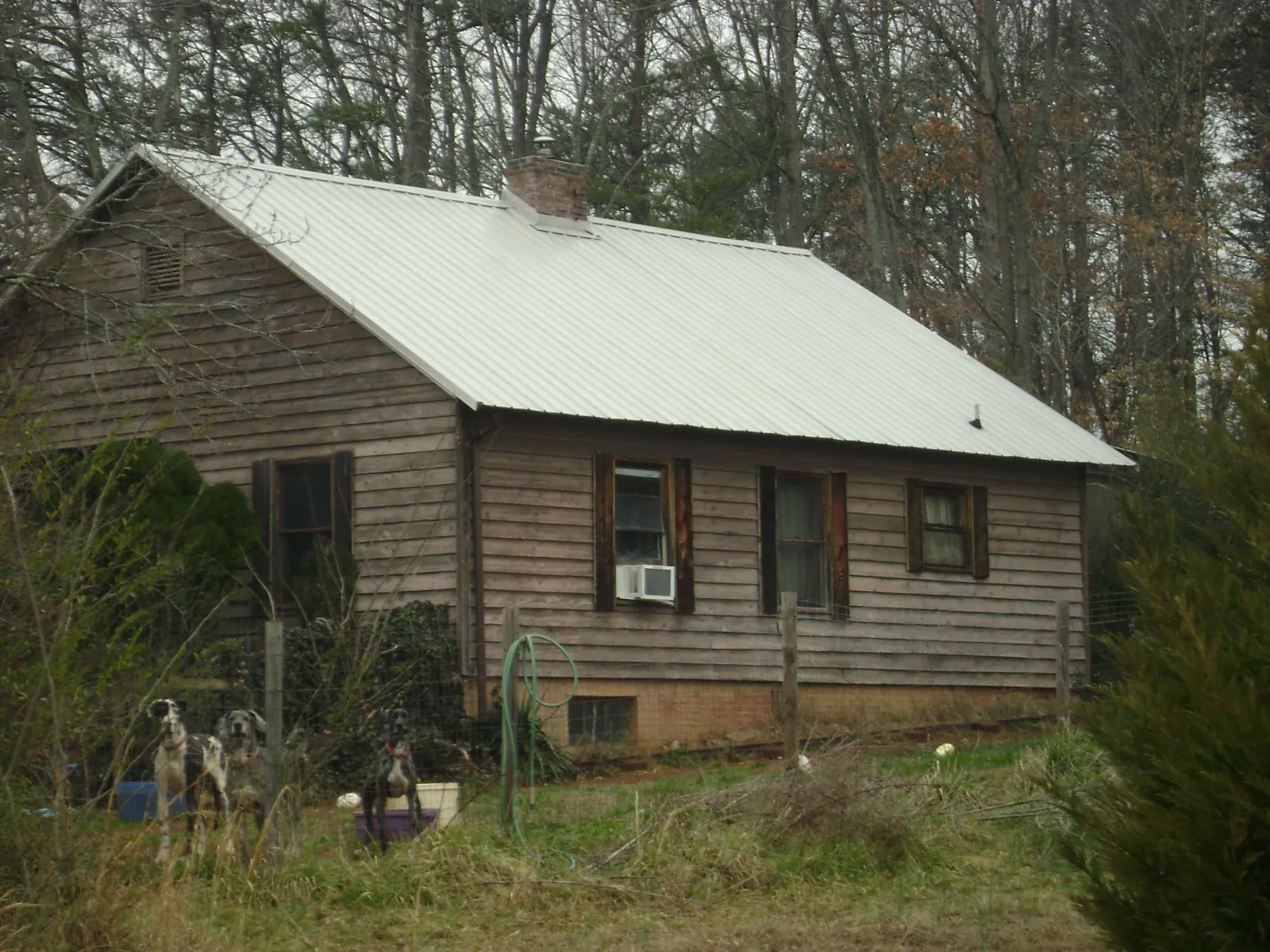White metal roof on an old wood sided farmhouse, from a Asphalt Shingle Roof Repair job in Fair Oaks
